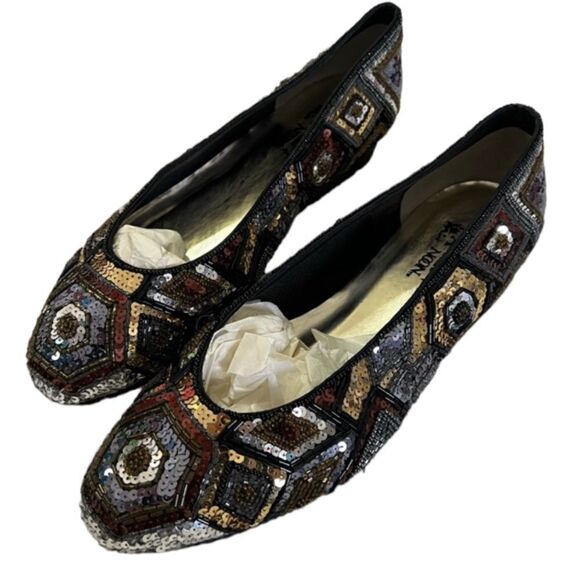 Vintage 90s sequined flats shoes by Shell Kepler - Picture 1 of 12